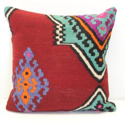 Handmade Kilim Pillow Cover 20x20, Retro Oriental Cushion - thumbnail 2