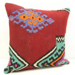 Handmade Kilim Pillow Cover 20x20, Retro Oriental Cushion - thumbnail 1