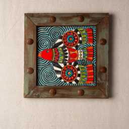 Peace Dove Mosaic Wall Art Stoneware, Jade & Reclaimed Walnut Frame - Made To Order - thumbnail 1