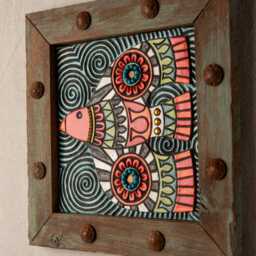 Peace Dove Mosaic Wall Art Stoneware, Jade & Reclaimed Walnut Frame - Made To Order - thumbnail 2