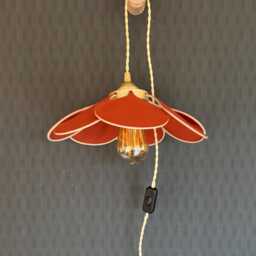 7-Petal Linen & Rattan Flower Lamp - Chandelier Wall Light Handcrafted - thumbnail 2