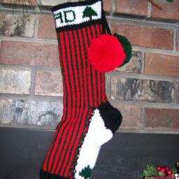 Hand Knit Christmas Stocking Personalized Dad Red Green Stripes Fir Tree Santa's Works - thumbnail 2