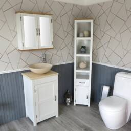 Cloakroom Bathroom Vanity Unit White Cream Marble Stone Wash Stand & Basin 308Pcm025cm - thumbnail 2