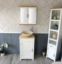 Cloakroom Bathroom Vanity Unit White Cream Marble Stone Wash Stand & Basin 308Pcm025cm - thumbnail 1