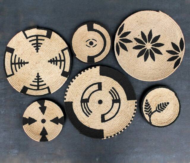 Handmade African Wall Basket Set Woven Boho Decor - image 1