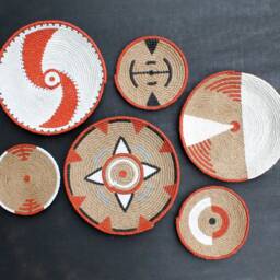 Handmade African Wall Basket Set Woven Boho Decor - thumbnail 2