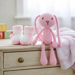 Crocheted Floppy-Eared Bunny Plush Toy, Handmade With Love, A Beautiful Gift For Birthdays, Baby Showers Or Christenings - thumbnail 3