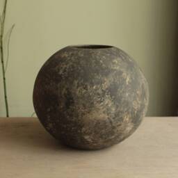One Of A Kind Round Vase, Handmade Ceramic Decorative Gray Stoneware Home Decor Interior Art Vase - thumbnail 3