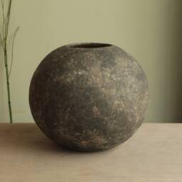 One Of A Kind Round Vase, Handmade Ceramic Decorative Gray Stoneware Home Decor Interior Art Vase - thumbnail 2