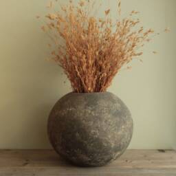 One Of A Kind Round Vase, Handmade Ceramic Decorative Gray Stoneware Home Decor Interior Art Vase - thumbnail 1