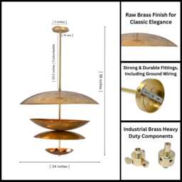 Fountain Disc Brass Chandelier - Industrial Style, Indirect Lighting, 24 - thumbnail 3