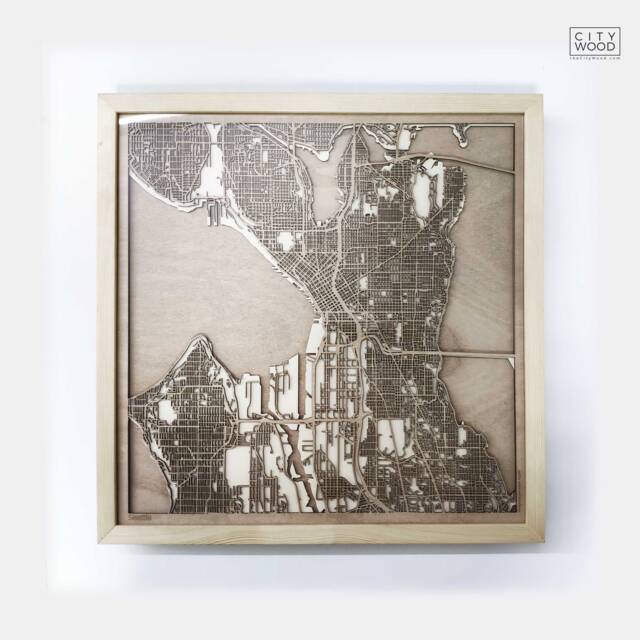 Seattle Wooden Map - Laser Cut Pinewood Framed Wall Art - image 1