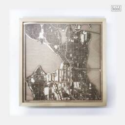 Seattle Wooden Map - Laser Cut Pinewood Framed Wall Art - thumbnail 1
