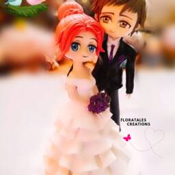Custom Chibi Anime Wedding Cake Topper Handmade Figurines, Couple Bride & Groom, Centerpiece Decoration Love - thumbnail 3