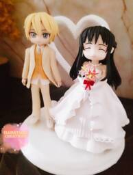 Custom Chibi Anime Wedding Cake Topper Handmade Figurines, Couple Bride & Groom, Centerpiece Decoration Love - thumbnail 1