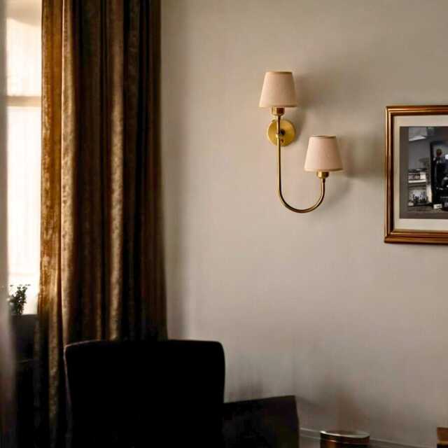 Aged Brass Plug in Wall Sconce Pair, Vintage Lamp, Retro Ambient Lighting - image 1