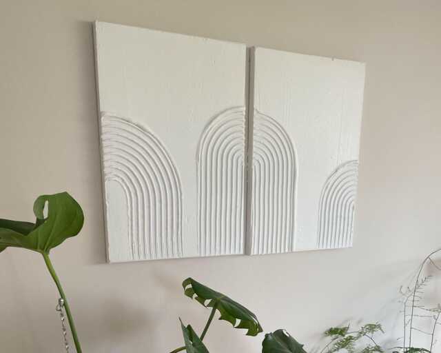 Set Of 2 Boho Textured Wall Art, Handmade Plaster Canvas Neutral Home Decor, Modern Minimalist Decor For Living Room - image 1
