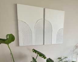 Set Of 2 Boho Textured Wall Art, Handmade Plaster Canvas Neutral Home Decor, Modern Minimalist Decor For Living Room - thumbnail 1