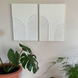 Set Of 2 Boho Textured Wall Art, Handmade Plaster Canvas Neutral Home Decor, Modern Minimalist Decor For Living Room - thumbnail 2