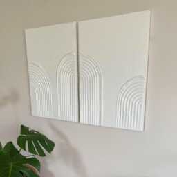 Set Of 2 Boho Textured Wall Art, Handmade Plaster Canvas Neutral Home Decor, Modern Minimalist Decor For Living Room - thumbnail 3