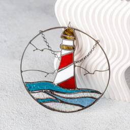 stained Glass Suncatcher Lighthouse. Window Wall Hangings. Beacon Blue Home House Decor. Decorations Pike. Sun Catcher - thumbnail 3