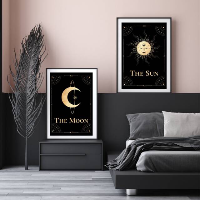 The Sun Tarot Print, Celestial Wall Art, Moon, Witch, Gothic Home Decor, Aesthetic Room, Astrology, Spiritual Prints UK A5, A4 A3 - image 1