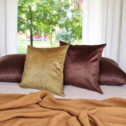 Velvet Satin Pillow Cover Camel & Brown, Scandinavian Style - thumbnail 3