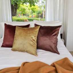 Velvet Satin Pillow Cover Camel & Brown, Scandinavian Style - thumbnail 2