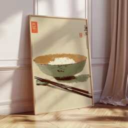 Japanese Rice Bowl Print, Minimalist Zen Wall Art, Wabi Sabi Kitchen Decor, Asian Still Life Poster, Neutral Home Artwork - thumbnail 2