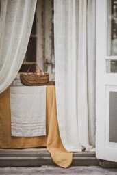 Sheer White Linen Curtains Tab Top, Soft Washed Drapes - thumbnail 1
