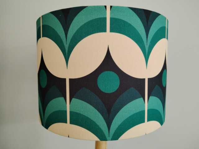 Teal Geometric Lampshade Blue Navy White Retro Floral Pattern Handmade Fabric Drum Lamp Shade Ceiling Pendant Or Table Floor - Various Sizes - image 1