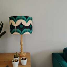 Teal Geometric Lampshade Blue Navy White Retro Floral Pattern Handmade Fabric Drum Lamp Shade Ceiling Pendant Or Table Floor - Various Sizes - thumbnail 3