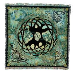 Irish Celtic Tree Of Life Woven Tapestry Throw Blanket By Jen Delyth, Soft Artistic Textured Design 100% Cotton Made in Usa 54x54 - thumbnail 2