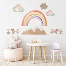 Rainbow Mountain Wall Decals Boho Nursery Stickers Neutral Decor Cloud Peel & Stick Kids Room - thumbnail 3