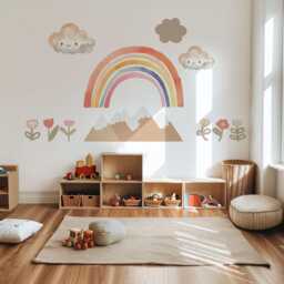 Rainbow Mountain Wall Decals Boho Nursery Stickers Neutral Decor Cloud Peel & Stick Kids Room - thumbnail 2