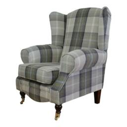 Queen Anne Wingback Fireside Chair Balmoral Tartan Fabric, Brass Castor Legs - thumbnail 3