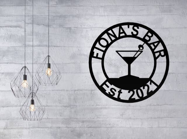 Home Bar Sign Cocktail Glass Design Metal Wall Art Decor Personlised Gift