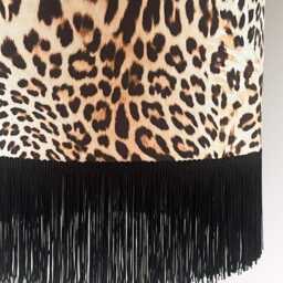 Luxury Leopard/Cheetah Print Velvet Drum Lampshade With Black Fringe - thumbnail 3