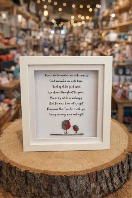 Robin Pebble Picture, Robins Appear, Memorial Gift, Birthday Sentimental Bereavement, Robin Wall Art, Poem, Frame - image 1