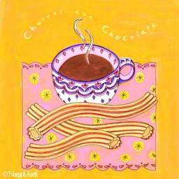 Kitchen Art, La Cocina Churros Con Chocolate, Pink & Orange, Housewarming Gift, Wall Spanish Dessert, Home Decor, Birthday Gift - thumbnail 1