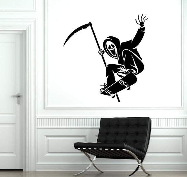 Grim Reaper On A Skateboard Wall Vinyl Decal Skateboarding Skater Room Street Sport Funny Death 1927Di - image 1