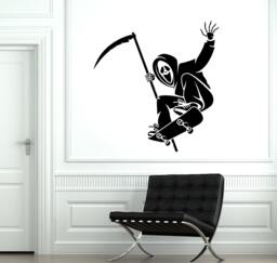 Grim Reaper On A Skateboard Wall Vinyl Decal Skateboarding Skater Room Street Sport Funny Death 1927Di - thumbnail 1