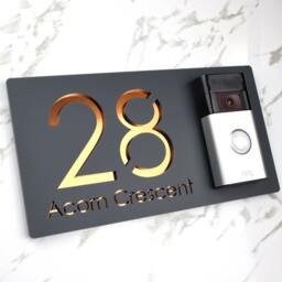 K Smart Sign - Bellissima Db Ring Nest Video Wifi Doorbell Mount Plate Laser 3D Matt Dark Gray & Copper Mirror Door Number House Plaques - thumbnail 2