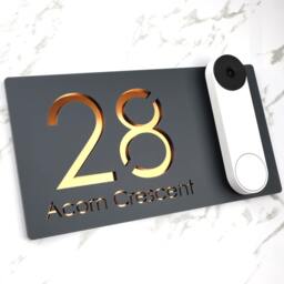 K Smart Sign - Bellissima Db Ring Nest Video Wifi Doorbell Mount Plate Laser 3D Matt Dark Gray & Copper Mirror Door Number House Plaques - thumbnail 3