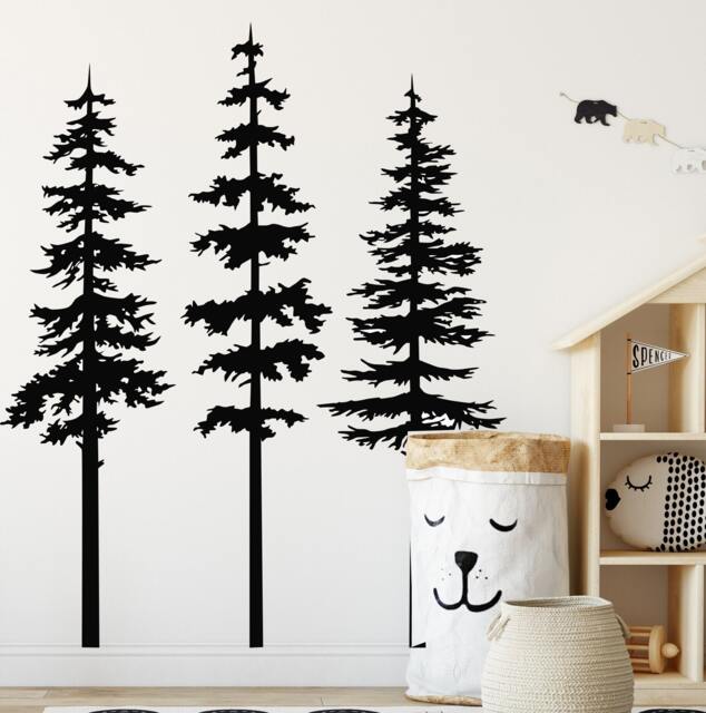 Pine Tree Wall Decals - Set Of 3 Woodland Nursery Decor, Nature Stickers, Forest Art - image 1