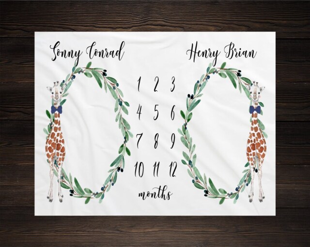 Giraffetwin Baby Milestone Blanket Month Growth Tracker Shower Twin Newborn Gift Minky Boy Girl - image 1