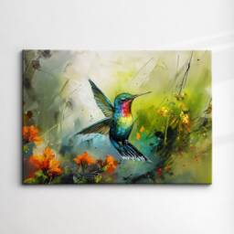 Hummingbird Abstract Bird Oil Painting Splatter Style Pet Animal Flying Wall Art Framed Canvas Poster Print Home/Office Room Decor Gifts - thumbnail 3