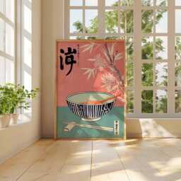 Japanese Ramen Bowl Art Print, Minimalist Asian Kitchen Wall Poster, Modern Food Illustration, Restaurant Decor Print - thumbnail 3