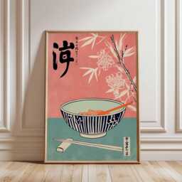 Japanese Ramen Bowl Art Print, Minimalist Asian Kitchen Wall Poster, Modern Food Illustration, Restaurant Decor Print - thumbnail 2