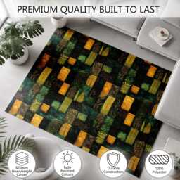 Green Gold Botanical Patchwork Quilt Rug Non-Slip Soft Area Carpet Bedroom Living Room Hallway Mat Decor - Made in UK - thumbnail 3